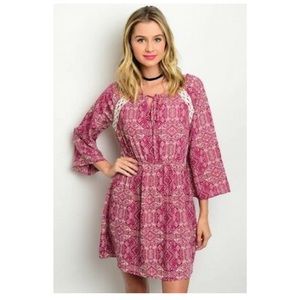 Pink Owl Aztec Print Dress